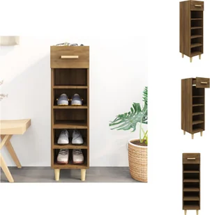vidaXL Szafka na buty brązowy dąb 30x35x105 cm materiał drewnopochodny - Półki i szafki na buty - Szafki na buty - miniaturka - grafika 1