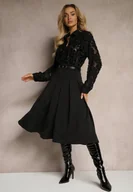 Spódnice - Czarna Plisowana Spódnica z Wiskozą i Paskiem z Klamrą Delirrea - miniaturka - grafika 1