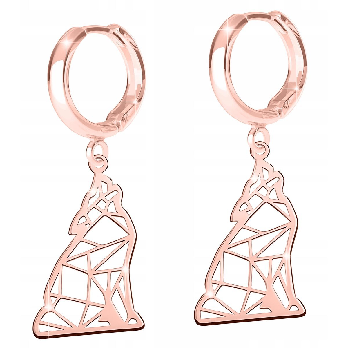 Kolczyki Pozłacane z Pieskami Ażurowe Blaszki Origami Wilki Wilk SREBRO 925