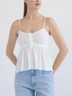 Koszulki i topy damskie - Reserved - Top z szydełkowaną górą - złamana biel - miniaturka - grafika 1