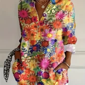 Koszule damskie - TEMU Bluzka z Długim Rękawem w Kolorowych Nadrukach – Lekki i Szybkoschnący Top na Codzienność i Wakacje - miniaturka - grafika 1