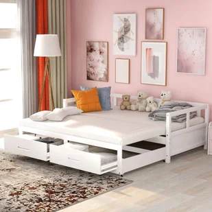 Łóżko dzienne Flieks 90/180x200cm, rozkładana sofa z wysuwanym spodem, łóżko dziecięce łóżko młodzieżowe łóżko dzienne łóżko drewniane łóżko gościnne z listwowym stelażem i szufladami, białe - Łóżka dla dzieci i młodzieży - miniaturka - grafika 1