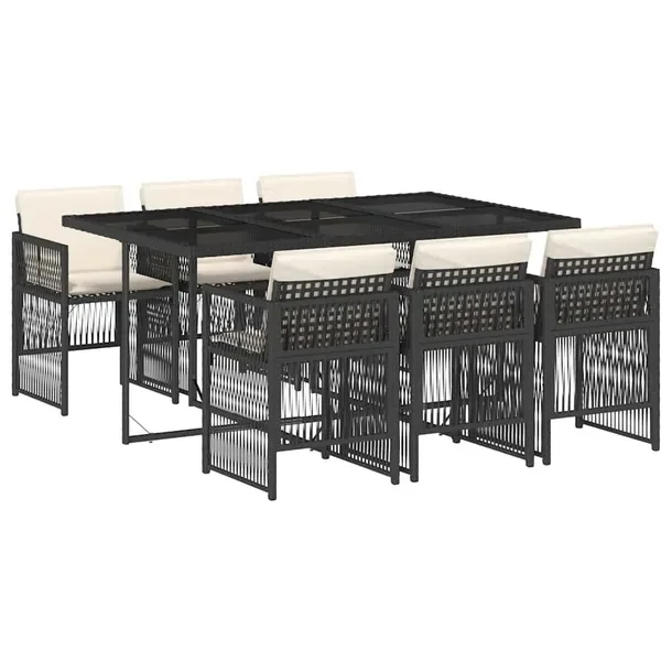 Zestaw mebli ogrodowych czarny rattan PE, wymiary 165 x 106 x 73 cm