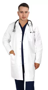 Fartuch medyczny lekarski męski śnieżnobiały  długi rękaw M25rd 52 - Odzież medyczna - miniaturka - grafika 1