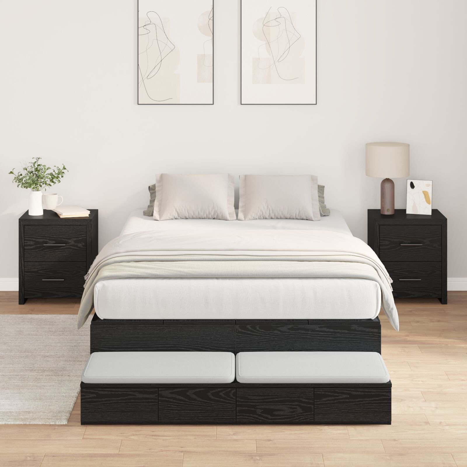vidaXL Rama łóżka z miejscem na przechowywanie czarny dąb 120x200 cm