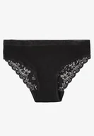 Majtki damskie - Czarne Bawełniane Majtki Figi z Prążkowanej Tkaniny z Koronką Erqelia - miniaturka - grafika 1