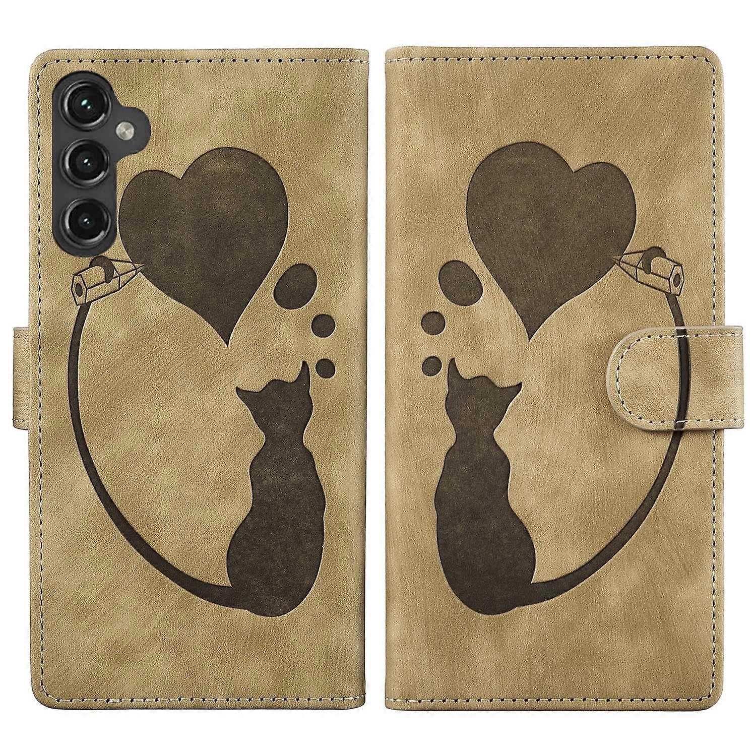 Do Samsung Galaxy S25 / S24 Portfel Etui na telefon Śliczny kot Nadruk PU Skórzany pokrowiec z klapką Wielobarwny Light Brown