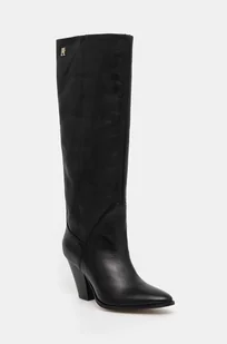 Tommy Hilfiger kozaki HIGH COWBOY HEEL BOOT LEATHER damskie kolor czarny na słupku FW0FW08296 - Kozaki damskie - miniaturka - grafika 1