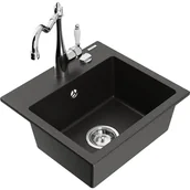 Zlewozmywaki z baterią - Mexen Milo zlewozmywak granitowy 1-komorowy z baterią kuchenną Carla, czarny/złoty metalik - miniaturka - grafika 1