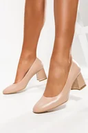 Czółenka - Beżowe czółenka skórzane damskie na szerokim ozdobnym klocku PRODUKT POLSKI Casu 2966-546-36 - miniaturka - grafika 1