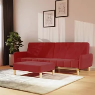 Sofy i kanapy - Lumarko 2-os. kanapa z podnóżkiem, winna czerwień, aksamitna - miniaturka - grafika 1