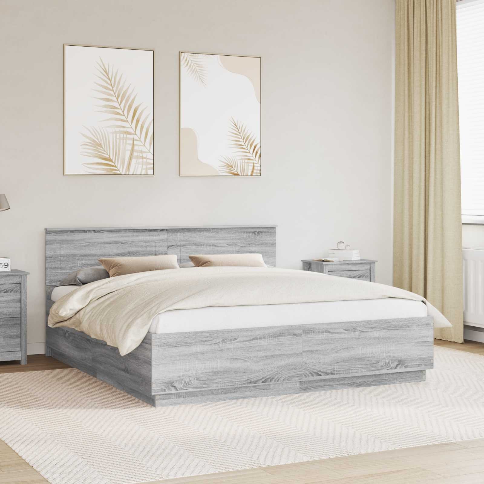 vidaXL Ramka łóżka Szary Sonoma Materiał z włókien drzewnych 200 x 200 cm