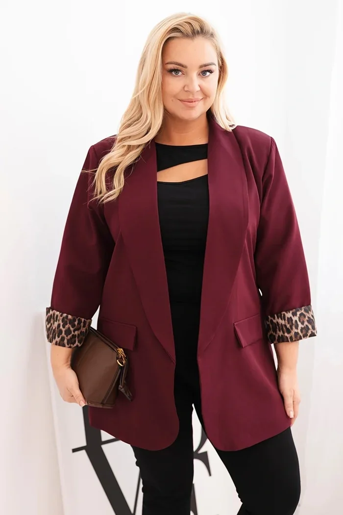 Marynarka damska Plus Size z podszewką w panterkę śliwkowa Śliwkowy