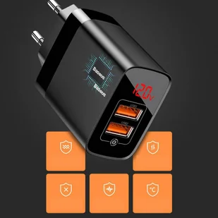 Baseus Mirror Lake szybka ładowarka Quick Charge 3.0 2x USB 18W z wyświetlaczem biały (CCJMHA-A02) - Ładowarki do telefonów - miniaturka - grafika 12