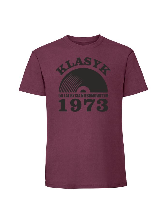 Męska koszulka z nadrukiem -1973 klasyk płyta winylowa 50 1973 Burgundowy L