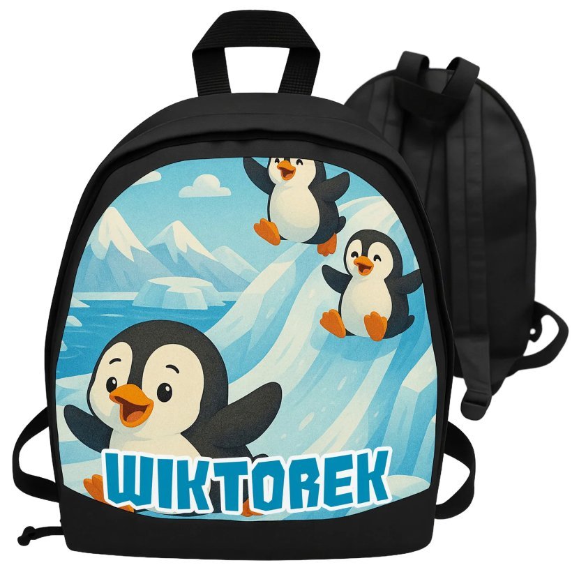 Plecak dziecięcy pingwinki z imieniem - personalizowany nadruk dla dziecka