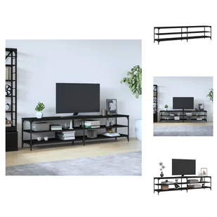 vidaXL Szafka pod TV czarna 200x30x50 cm materiał drewnopochodny i metal - Meble TV - Szafki RTV - miniaturka - grafika 1