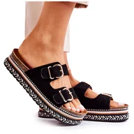 Klapki i japonki damskie - FE1 Damskie Klapki Sprzączki Czarne Melisa - miniaturka - grafika 1