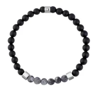 Bransolety męskie - Bransoletka męska z koralikami czarnego onyksu i szarym larvikitem - miniaturka - grafika 1