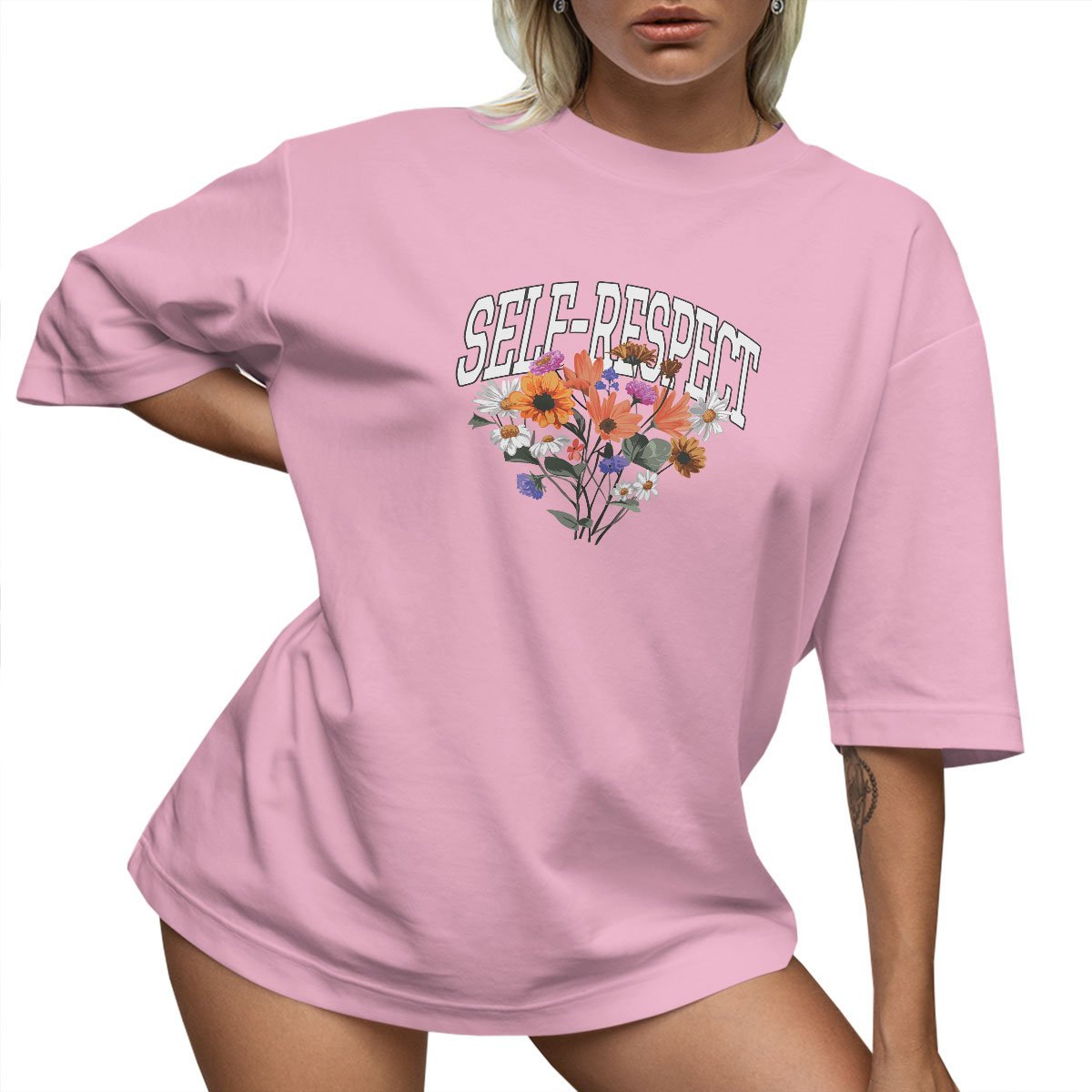 T-Shirt Oversize Luźna Koszulka Kwiaty Basic M Sukienka Jakość
