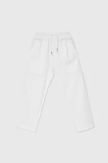 Spodnie i spodenki dla dziewczynek - United Colors of Benetton spodnie lniane dziecięce kolor biały gładkie - grafika 1