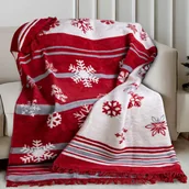 Koce - Koc bawełniany akrylowy 150x200 Świąteczny czerwony biały płatki śniegu w paski SP1554A 24 - miniaturka - grafika 1