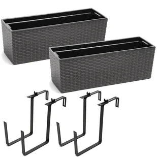Doniczka Rattan Lamela + Uchwyt 56 X 20 Cm Tworzywo Sztuczne Grafit Metalik - Donice - miniaturka - grafika 1