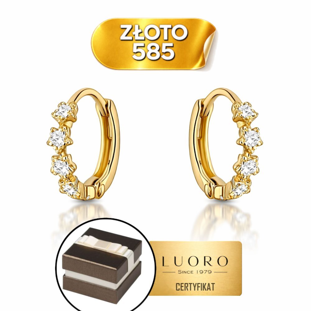 Kolczyki złote 585 14K kwiatki z cyrkoniami na kreolu 10 mm delikatne