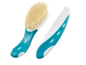Inne akcesoria do pielęgnacji dzieci - NUK Szczotka + grzebień do czesania niemowląt turkusowy 256236A - miniaturka - grafika 1