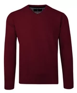 Swetry męskie - Sweter Bordowy w Serek, Bawełniany, Tłoczony Wzór, V-neck, Męski -BARTEX - Bartex - miniaturka - grafika 1