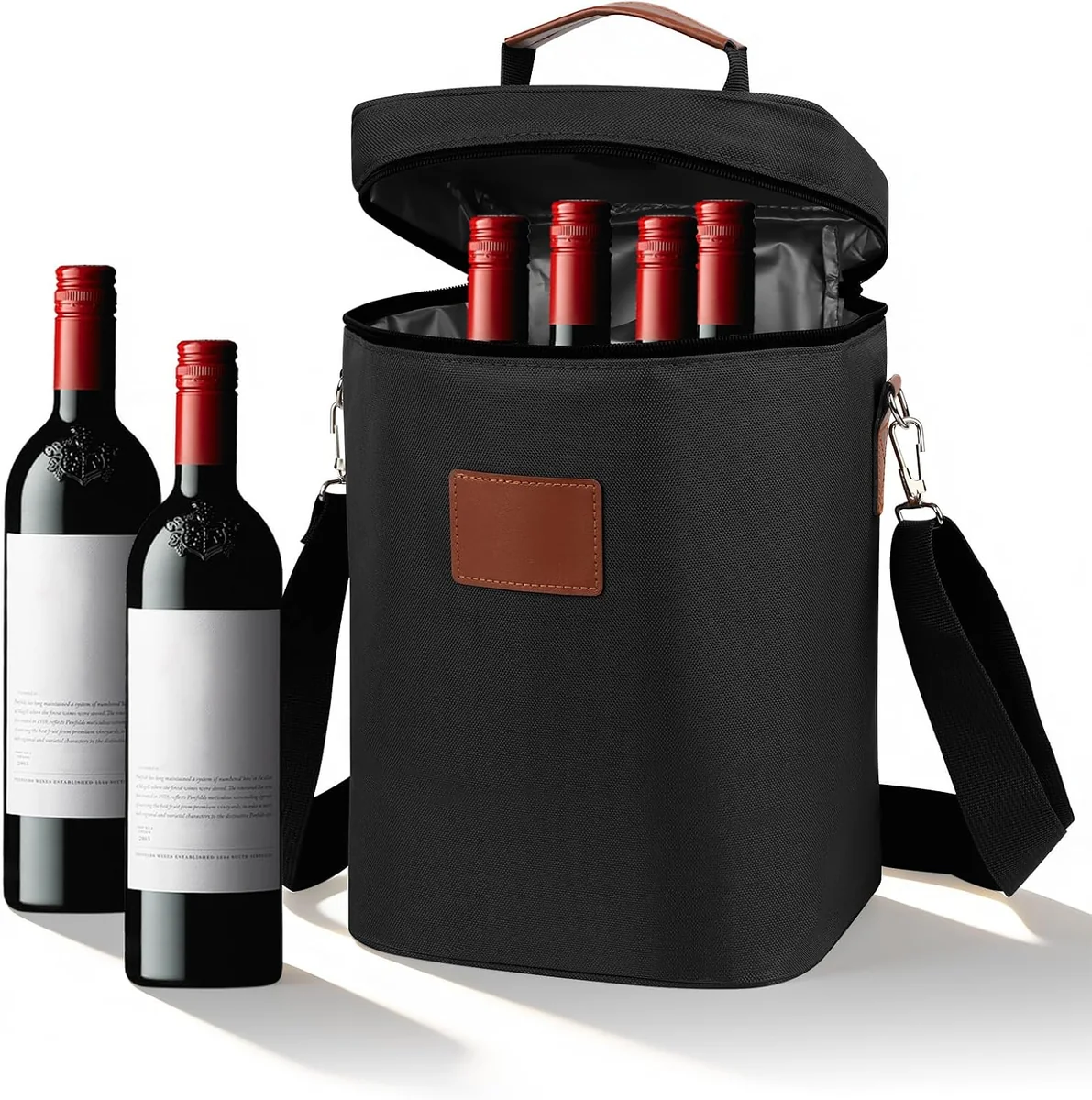 Torba chłodząca na wino 22x18x32 cm na 4 butelki z paskiem