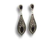 Kolczyki - Klipsy do uszu srebrne z czarnymi kryształkami, styl vintage - miniaturka - grafika 1