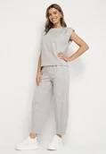 Dresy damskie - Szary Komplet Dresowy z Wiskozą Bluzka Bez Rękawów i Spodnie z Gumką w Talii Nitadora - miniaturka - grafika 1
