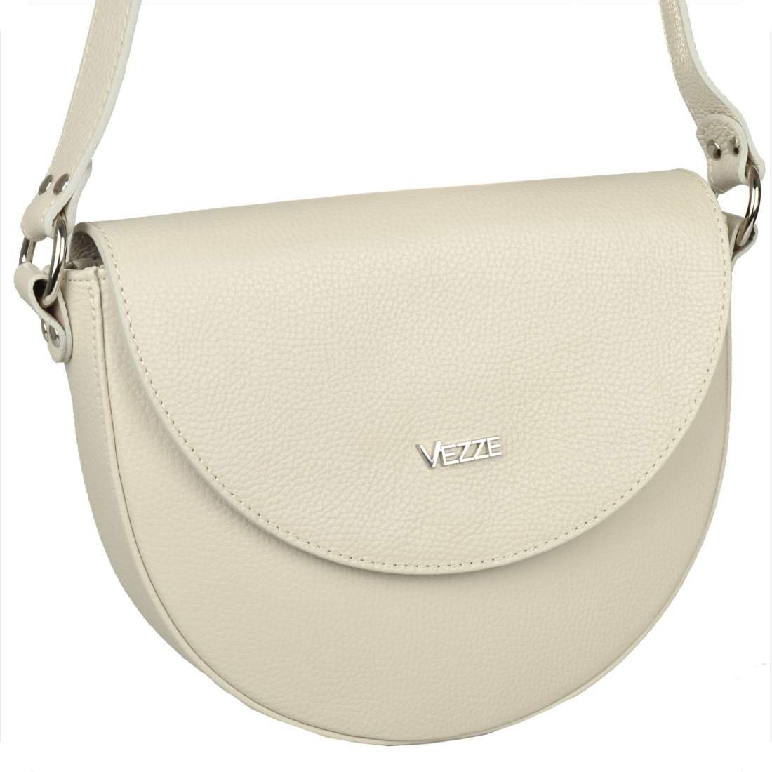 Włoska skórzana torebka damska listonoszka półokrągła jasny beż