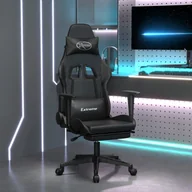 Fotele gamingowe - Lumarko Masujący fotel gamingowy z podnóżkiem czarny sztuczna skóra - miniaturka - grafika 1