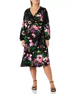 Sukienki - ONLY CARMAKOMA Women's CARLEONA LS WRAP Calf Dress AOP sukienka, Black/AOP:Big Floral, 48, Czarny/Aop: duży kwiat, 48 - miniaturka - grafika 1