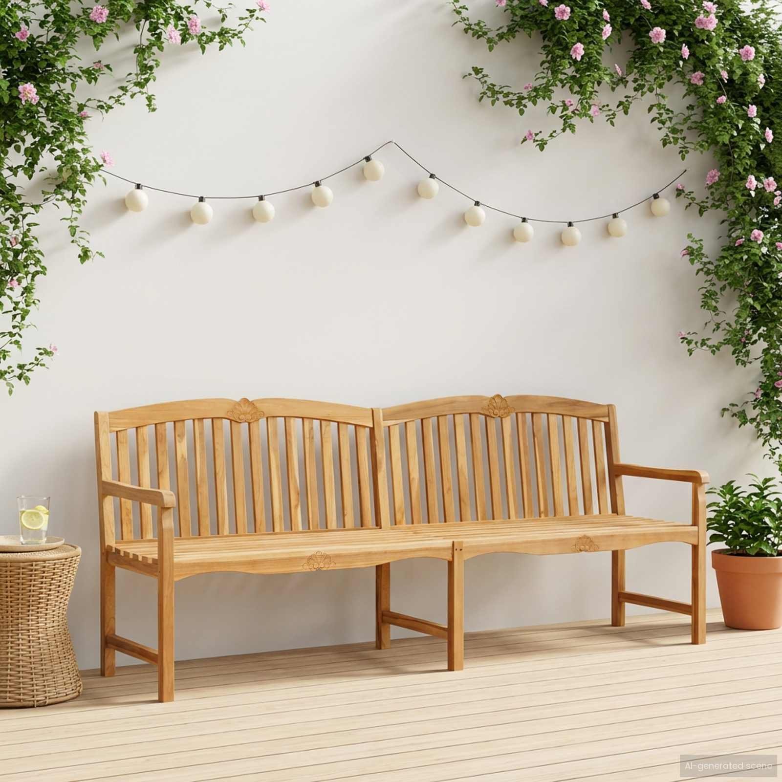 vidaXL Ręcznie rzeźbiona ławka różana naturalny 228 x 61 x 94,5 cm