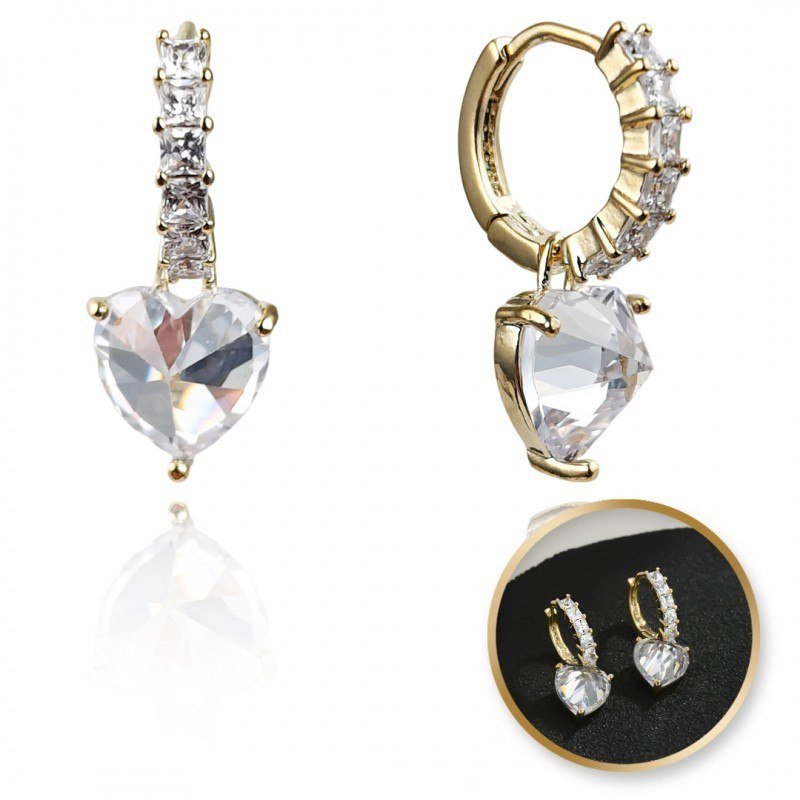 Kolczyki Ze Stali Szlachetnej Pozłacanej 14K Złotem Z Cyrkoniami, Serce Kst3328