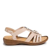 Sandały damskie - Sandały Rieker 60855-31 Beżowy - miniaturka - grafika 1
