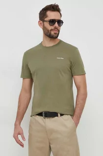 Koszulki męskie - Calvin Klein t-shirt bawełniany męski kolor zielony gładki - grafika 1