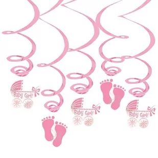 Dekoracja wisząca świderki, Baby Girl, różowa, 61 cm - Baby shower i roczek - miniaturka - grafika 1
