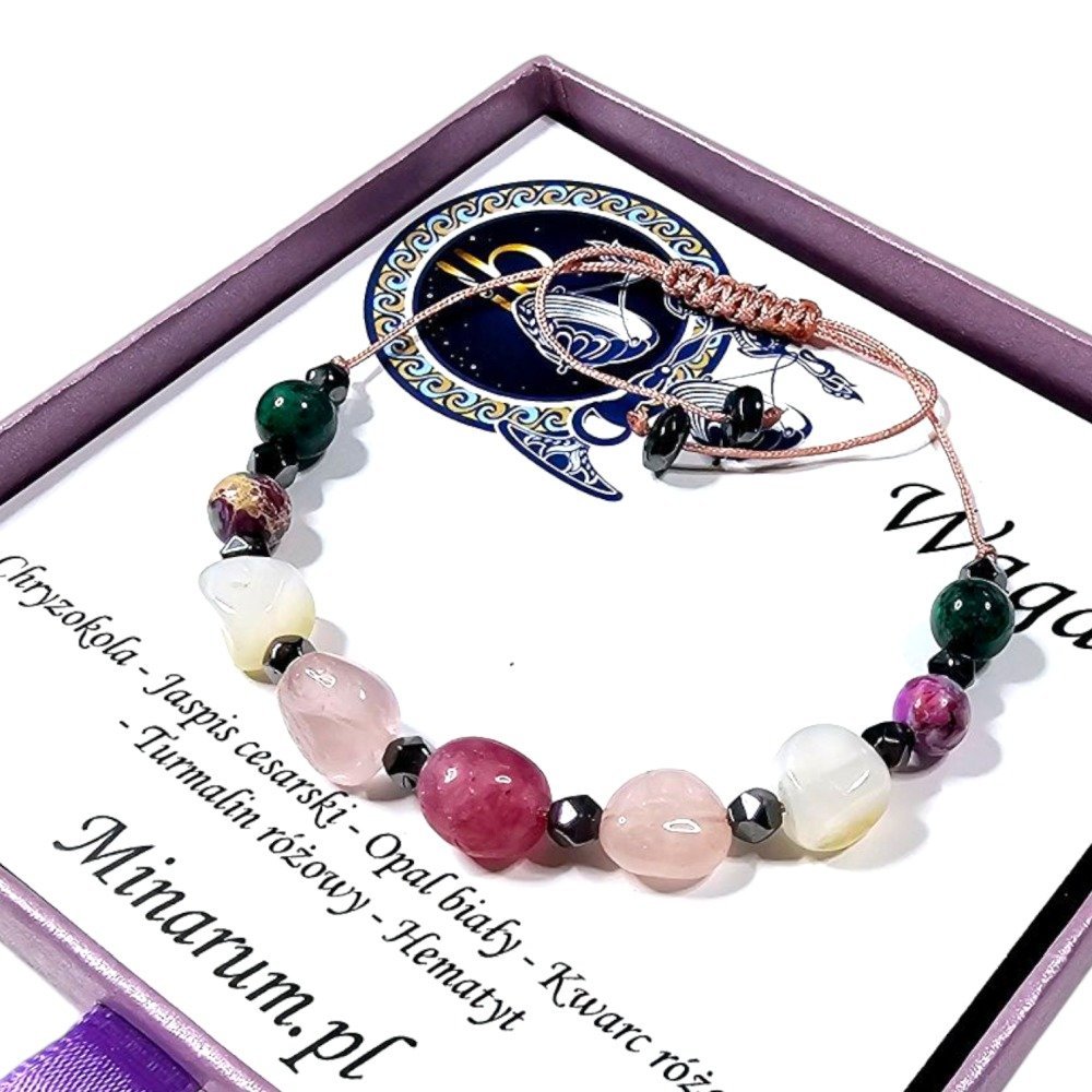 Bransoletka znak zodiaku Waga Turmalin Kwarc różowy Chryzokola bransoletka z kamieni naturalnych