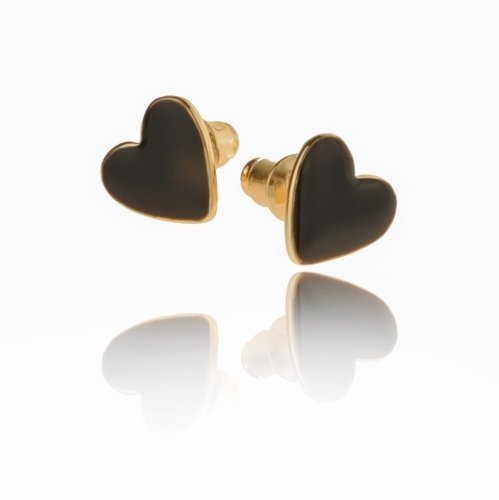COLIBRA Pozłacane Kolczyki czarne serduszka (P23/MAR/03/1AU)