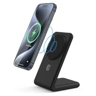 Ładowarki do telefonów - Ładowarka indukcyjna CRONG MagSpot Stand 2w1 MagSafe 15W Czarny - miniaturka - grafika 1