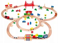 Pociągi dla dzieci - ECOTOYS Drewniana kolejka pociąg na baterie 90el Ecotoys HM014665 - miniaturka - grafika 1