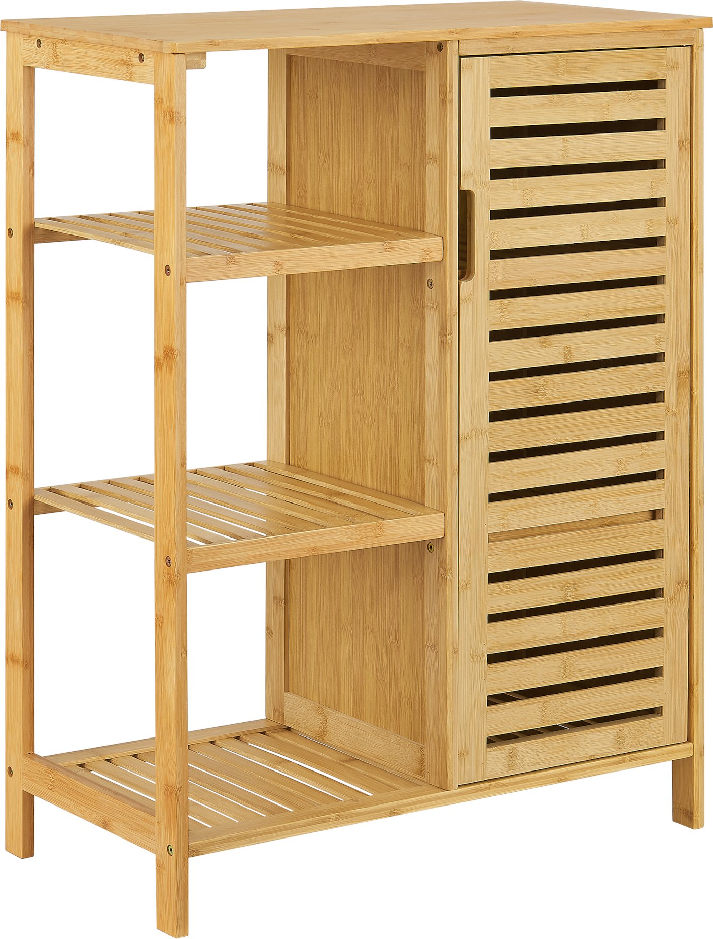 Szafka łazienkowa Vetlanda Bamboo 87x66x33 cm Komoda łazienkowa Półka łazienkowa z 3 półkami i 1 drzwiczkami Naturalne meble łazienkowe