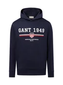 Swetry męskie - Gant Męski sweter z kapturem Mężczyźni niebieski nadruk, XL - miniaturka - grafika 1