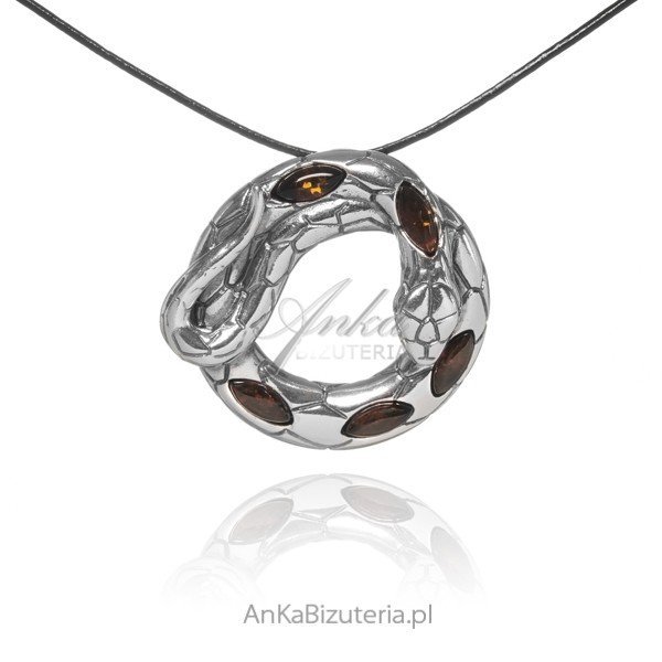 ankabizuteria.pl Srebrna zawieszka z bursztynem WĄŻ