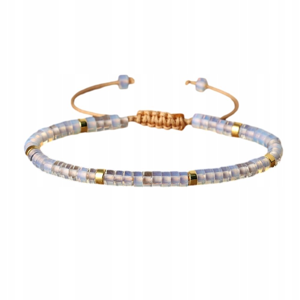 Bransoletka Damska Koraliki Kamień Naturalny Opal 2 x 4 mm Regulowany