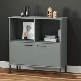 vidaXL Regał OSLO, metalowe nóżki, szary, 90x35x90,5 cm, lite drewno - Regały - miniaturka - grafika 1